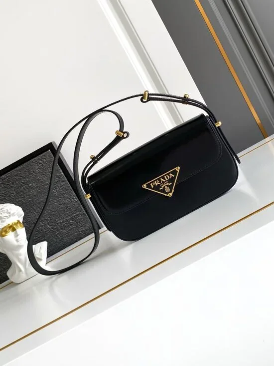 Prada Classic Triangle Shoulder Bag Black Calfskin Flip Cover - Picture 1 of 5